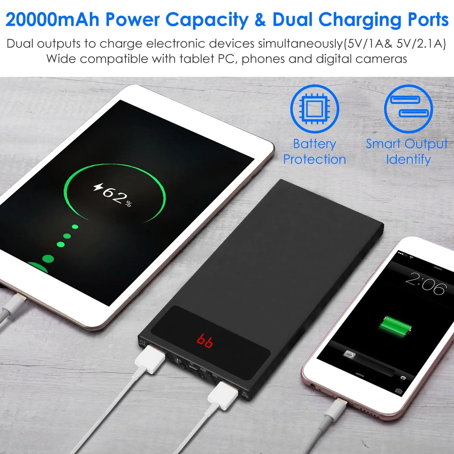 20,000mAh Power Bank Ultra-thin External Battery Pack