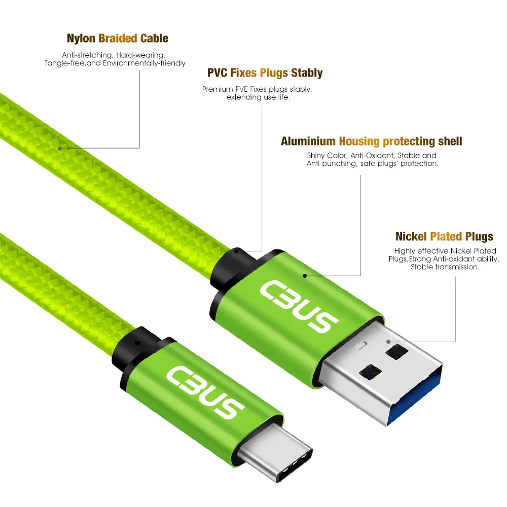 6ft Heavy-Duty Double Braided Fast Charging USB-C Cable (Green)