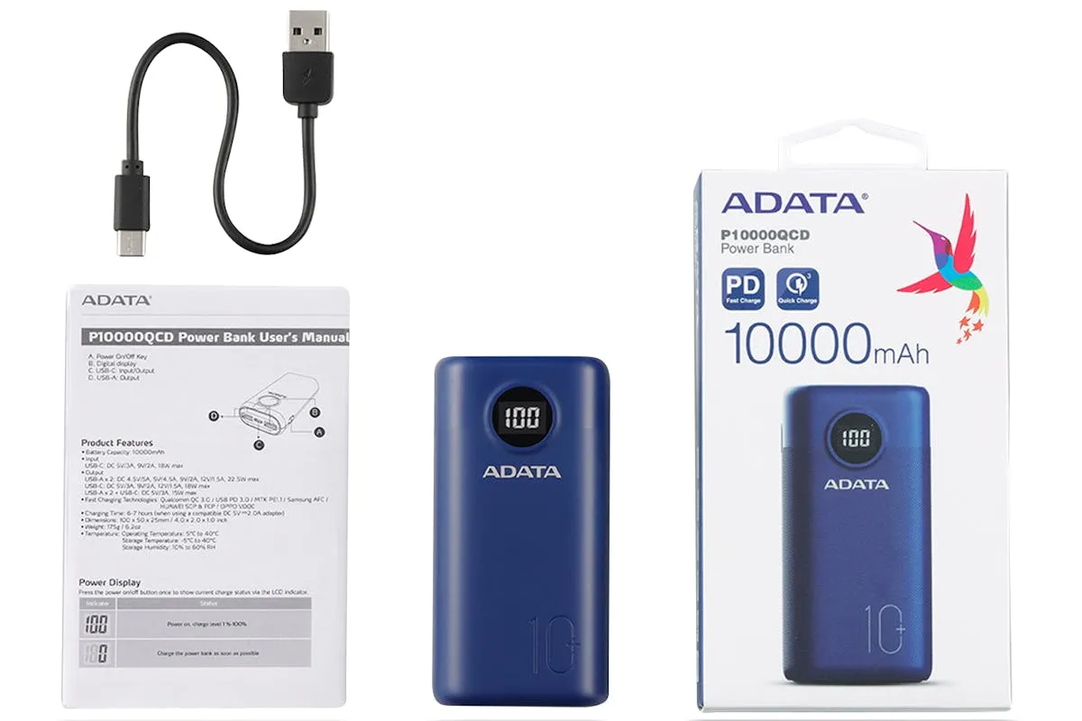 ADATA 10000mAh Portable Power Bank | Blue