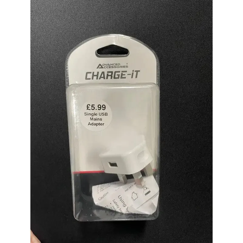 Advanced Accessories Charge-It Single Usb Mains Adapter