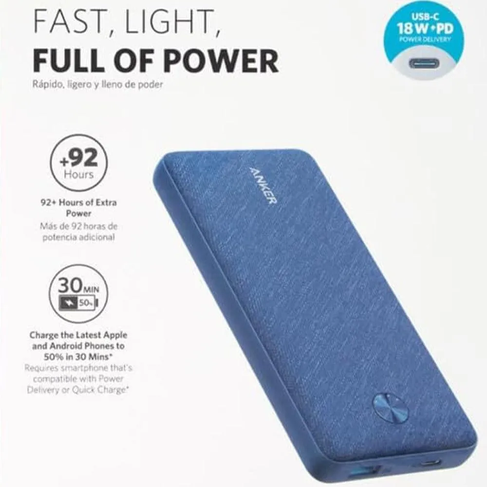 Anker A1287H32 Power Bank USB   Type-C 20W Fast Charging 20000mAh - Blue