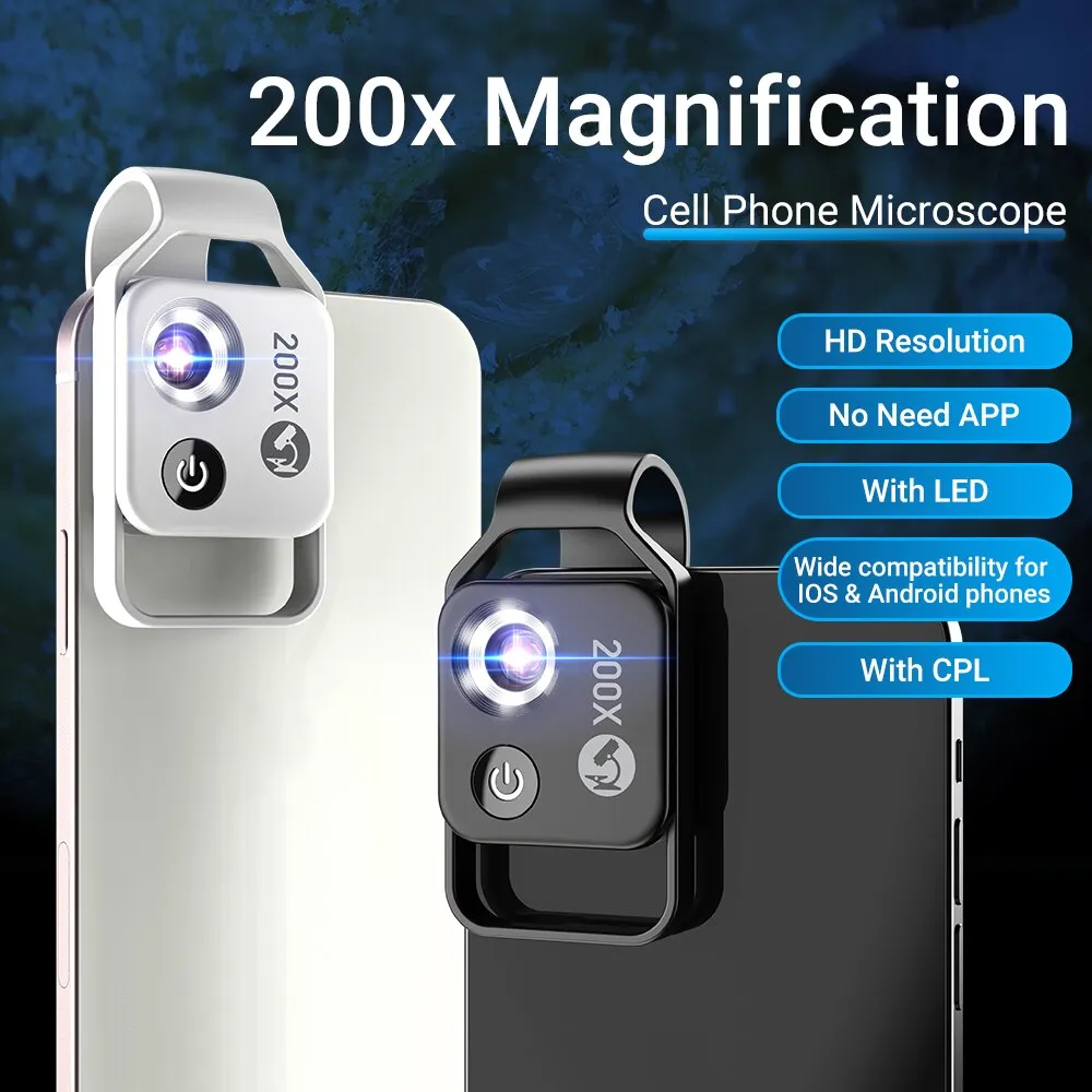 APEXEL HD 200X Microscope Lens with CPL Mobile LED Guide Light Lamp Micro Pocket Macro Lenses for iPhone Samsung  all Smartphone