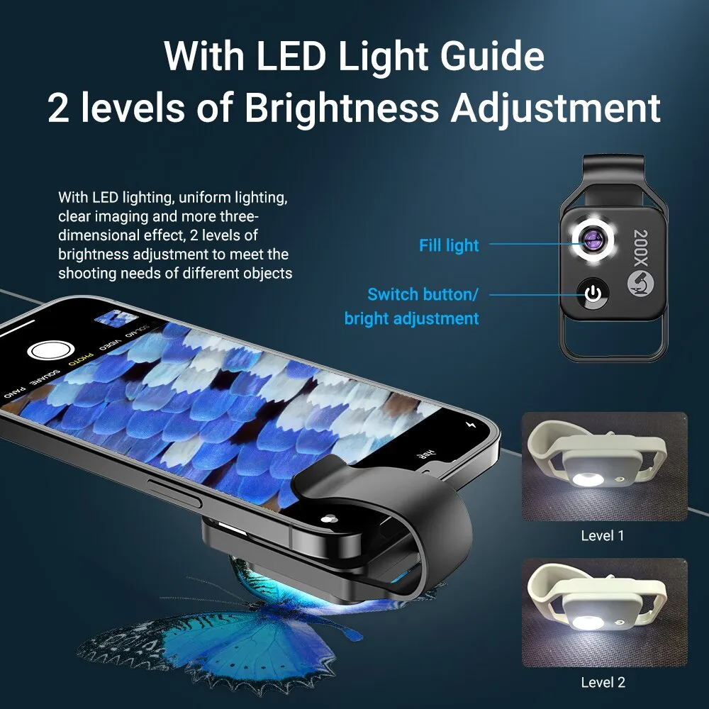 APEXEL HD 200X Microscope Lens with CPL Mobile LED Guide Light Lamp Micro Pocket Macro Lenses for iPhone Samsung  all Smartphone