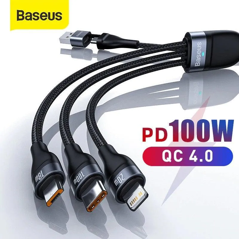 Baseus 1.2M 100W 3 in 1 USB/Type C QC4.0 Charging Cable