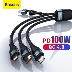 Baseus 1.2M 100W 3 in 1 USB/Type C QC4.0 Charging Cable