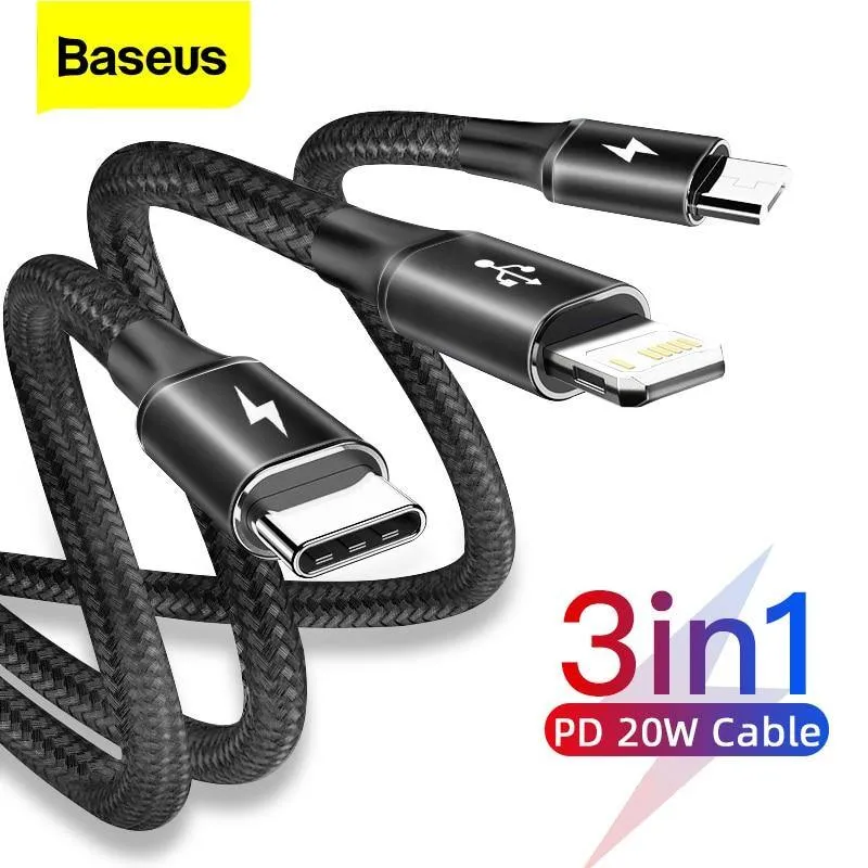 Baseus Rapid Series USB Type C 3-in-1 PD 20W Fast Charging Data Cable