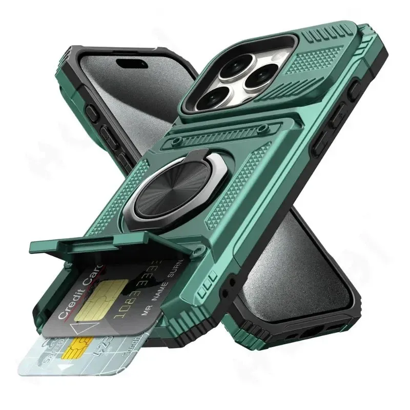 Case For iPhone 16 15 14 13 12 11 Pro Max XS XR 8 7 Plus Magnetic Rotated Ring Kickstand Heavy Duty Drop Protection Wallet Cover