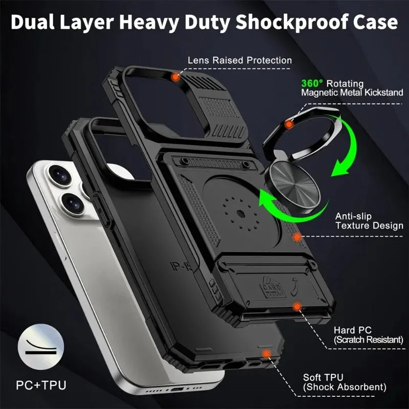 Case For iPhone 16 15 14 13 12 11 Pro Max XS XR 8 7 Plus Magnetic Rotated Ring Kickstand Heavy Duty Drop Protection Wallet Cover