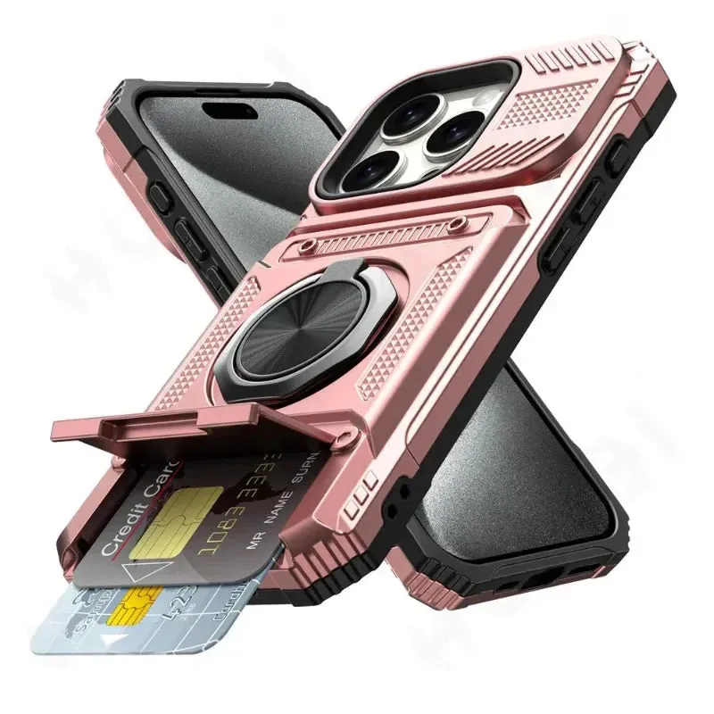 Case For iPhone 16 15 14 13 12 11 Pro Max XS XR 8 7 Plus Magnetic Rotated Ring Kickstand Heavy Duty Drop Protection Wallet Cover