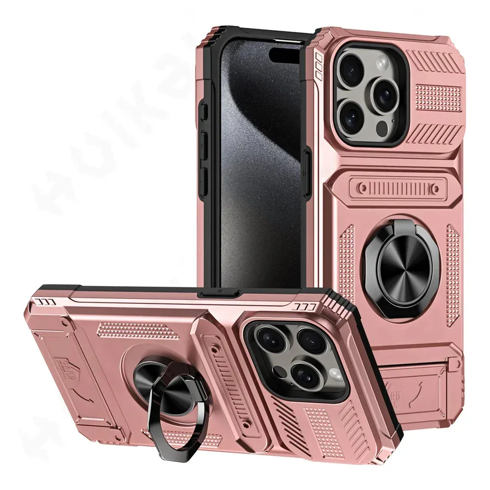 Case For iPhone 16 15 14 13 12 11 Pro Max XS XR 8 7 Plus Magnetic Rotated Ring Kickstand Heavy Duty Drop Protection Wallet Cover