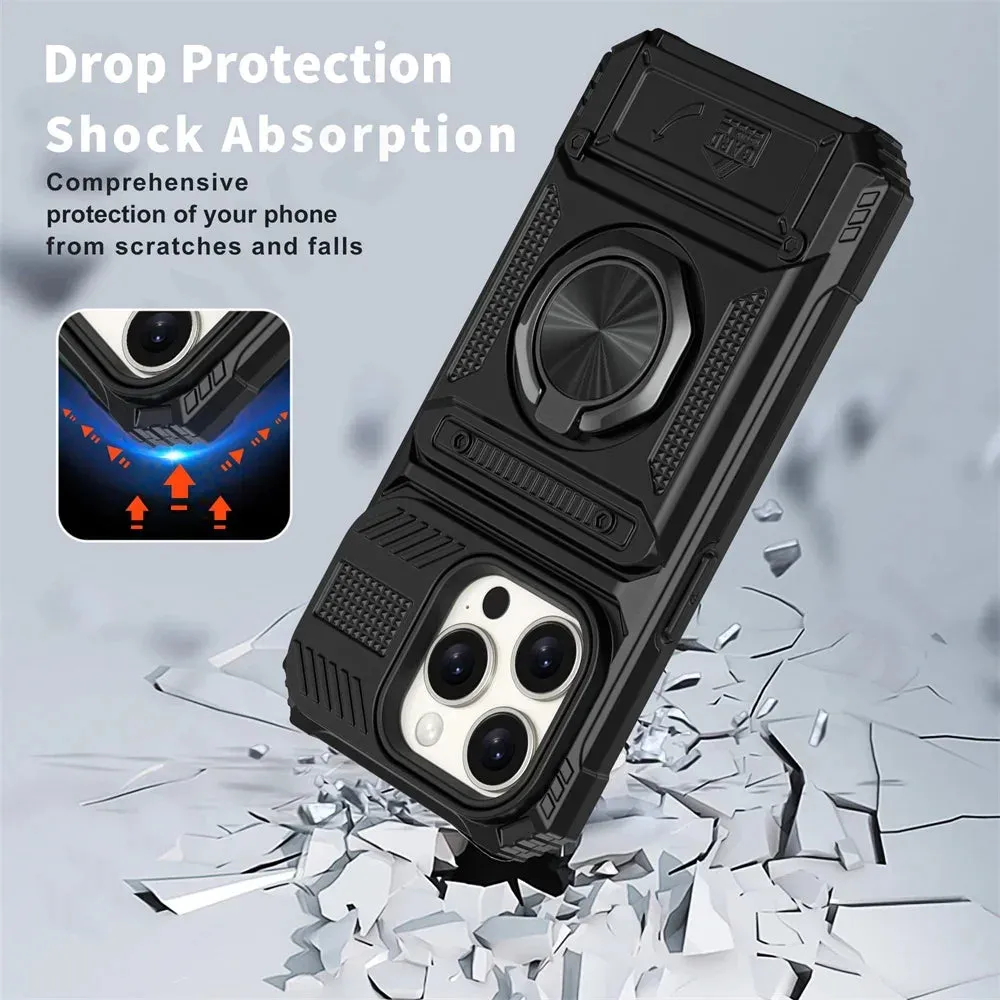 Case For iPhone 16 15 14 13 12 11 Pro Max XS XR 8 7 Plus Magnetic Rotated Ring Kickstand Heavy Duty Drop Protection Wallet Cover