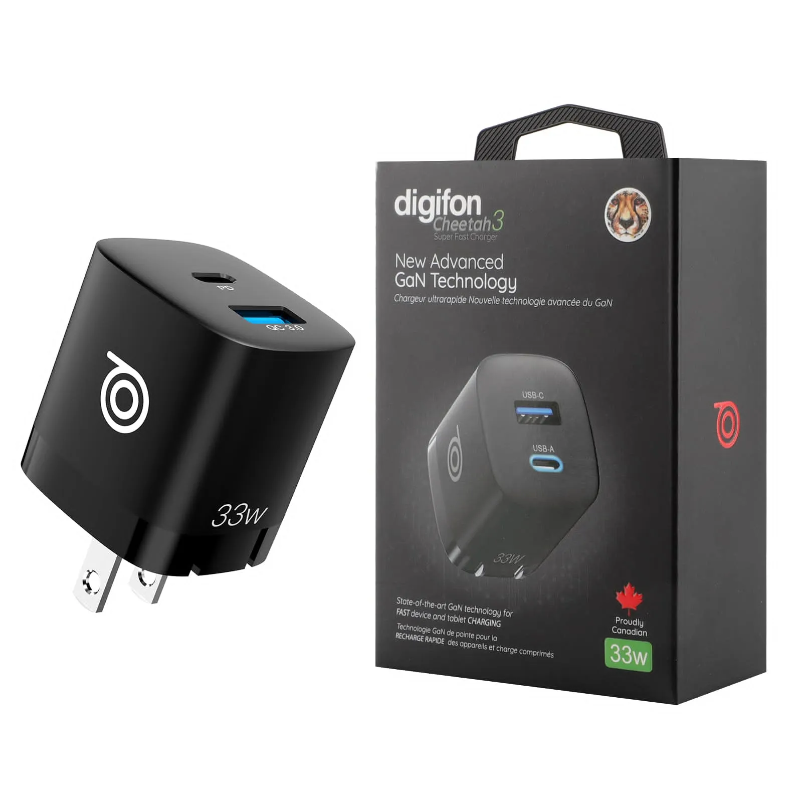 Cheetah3 33W Super-fast Charger US Pin - Black - digifon