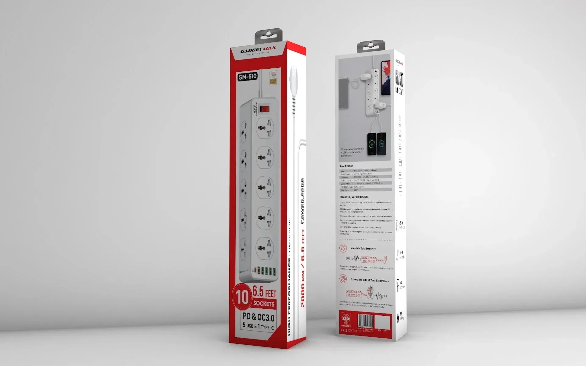 GADGET MAX GM-S10 SC10610 (5USB/1TYPE-C) POWER SOCKET PD QC 3.0 HIGH PERFORMANCE POWER SHRIP 2500W (10SOCKET/5USB/1TYPE-C) (30W) (2M) (Power Socket)