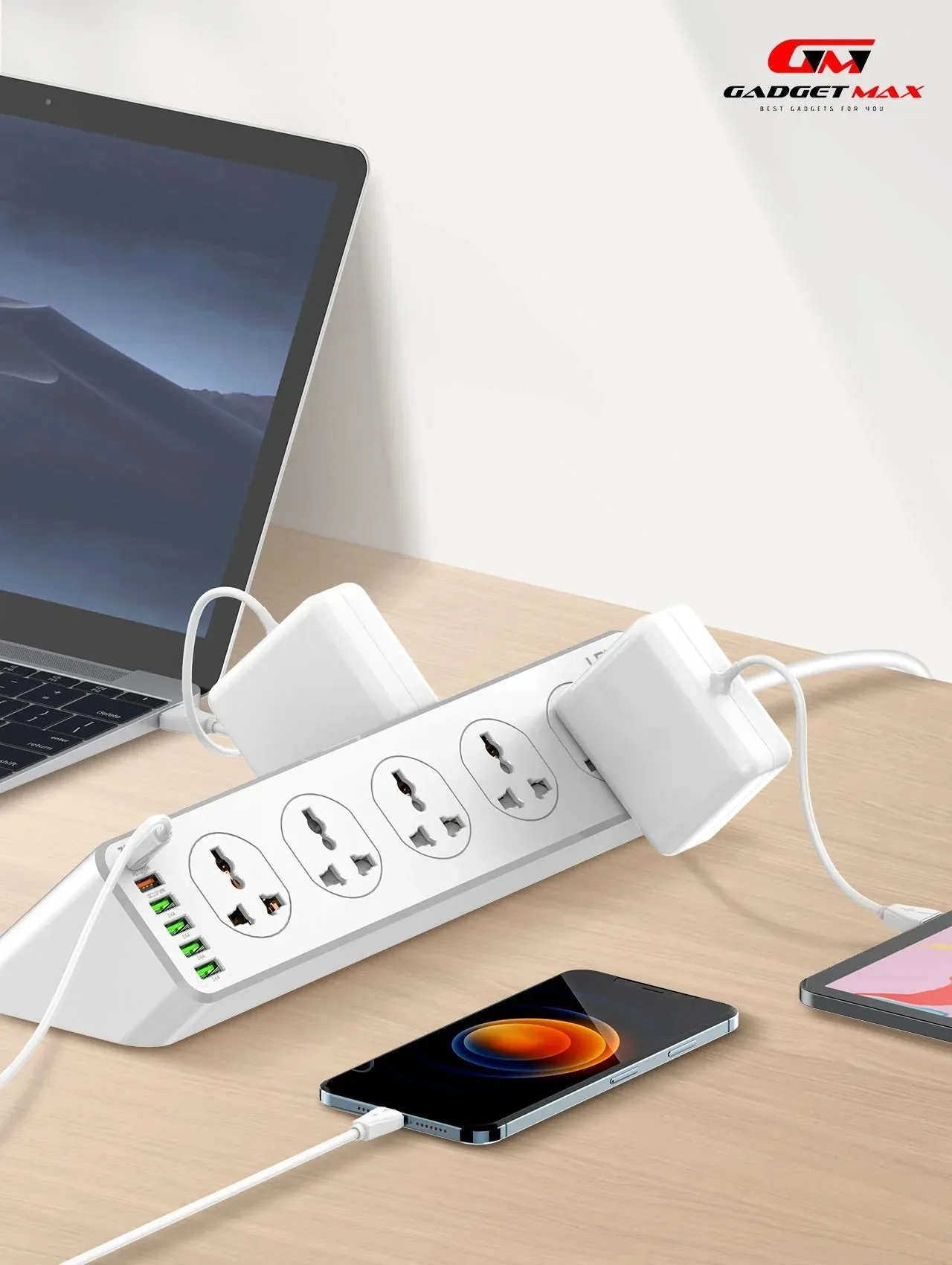 GADGET MAX GM-S10 SC10610 (5USB/1TYPE-C) POWER SOCKET PD QC 3.0 HIGH PERFORMANCE POWER SHRIP 2500W (10SOCKET/5USB/1TYPE-C) (30W) (2M) (Power Socket)