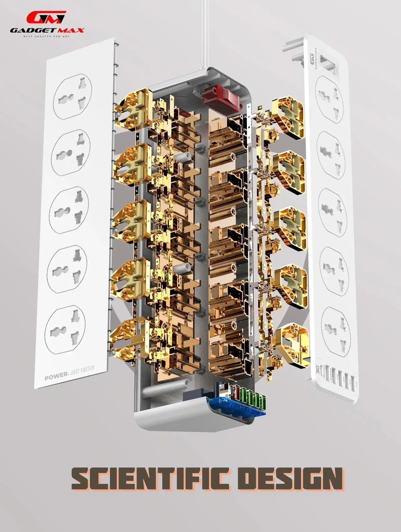 GADGET MAX GM-S10 SC10610 (5USB/1TYPE-C) POWER SOCKET PD QC 3.0 HIGH PERFORMANCE POWER SHRIP 2500W (10SOCKET/5USB/1TYPE-C) (30W) (2M) (Power Socket)