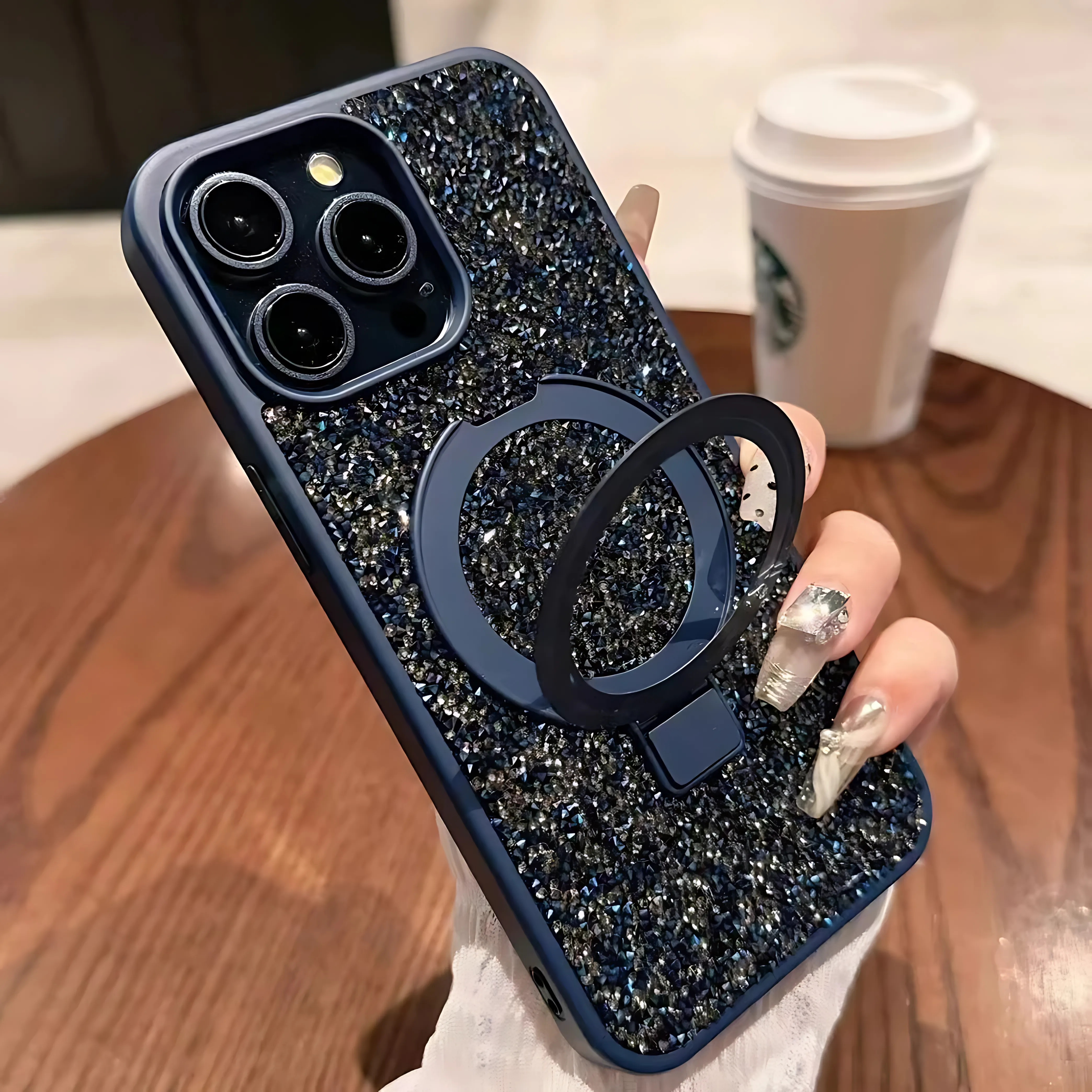 Glitter Diamond Stand Magnetic Holder Phone Case