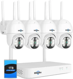 Hiseeu [10CH Expandable, 3MP]Security Camera System Two Way Audio, Auto Tracking, Full Color Night Vision, IP66 Waterproof, Expandable 10CH NVR, 24/7 Record with 1TB Hard Drive