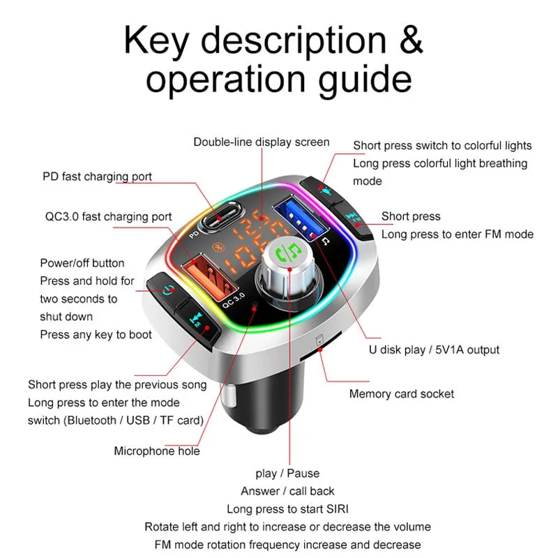 In car Bluetooth 5.0 Transmitter Kit - Handsfree Wireless FM Transmitter