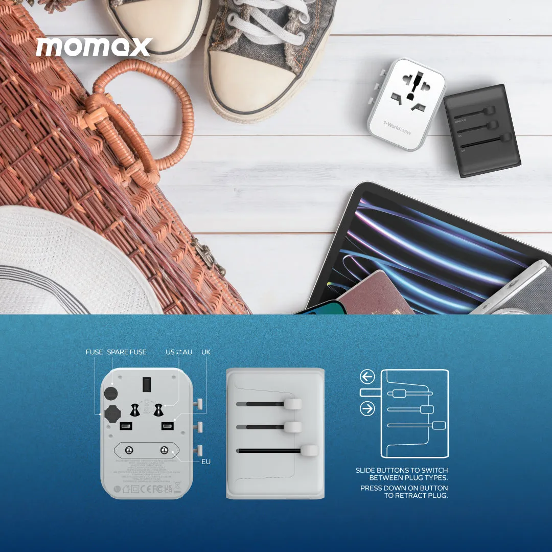 MOMAX 1-World PD 35W 5-Port   AC Charger Universal Travel Adapter