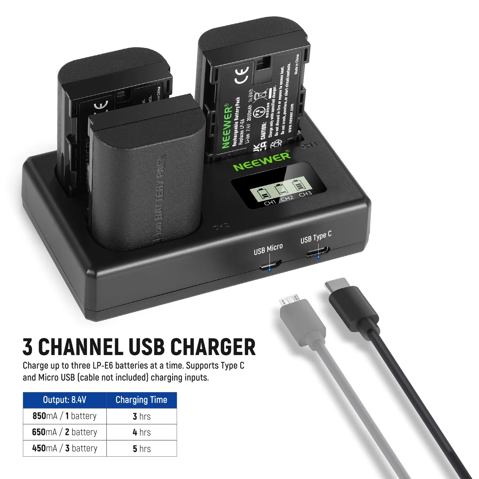 NEEWER LP-E6 Canon Replacement Battery and Charger Set