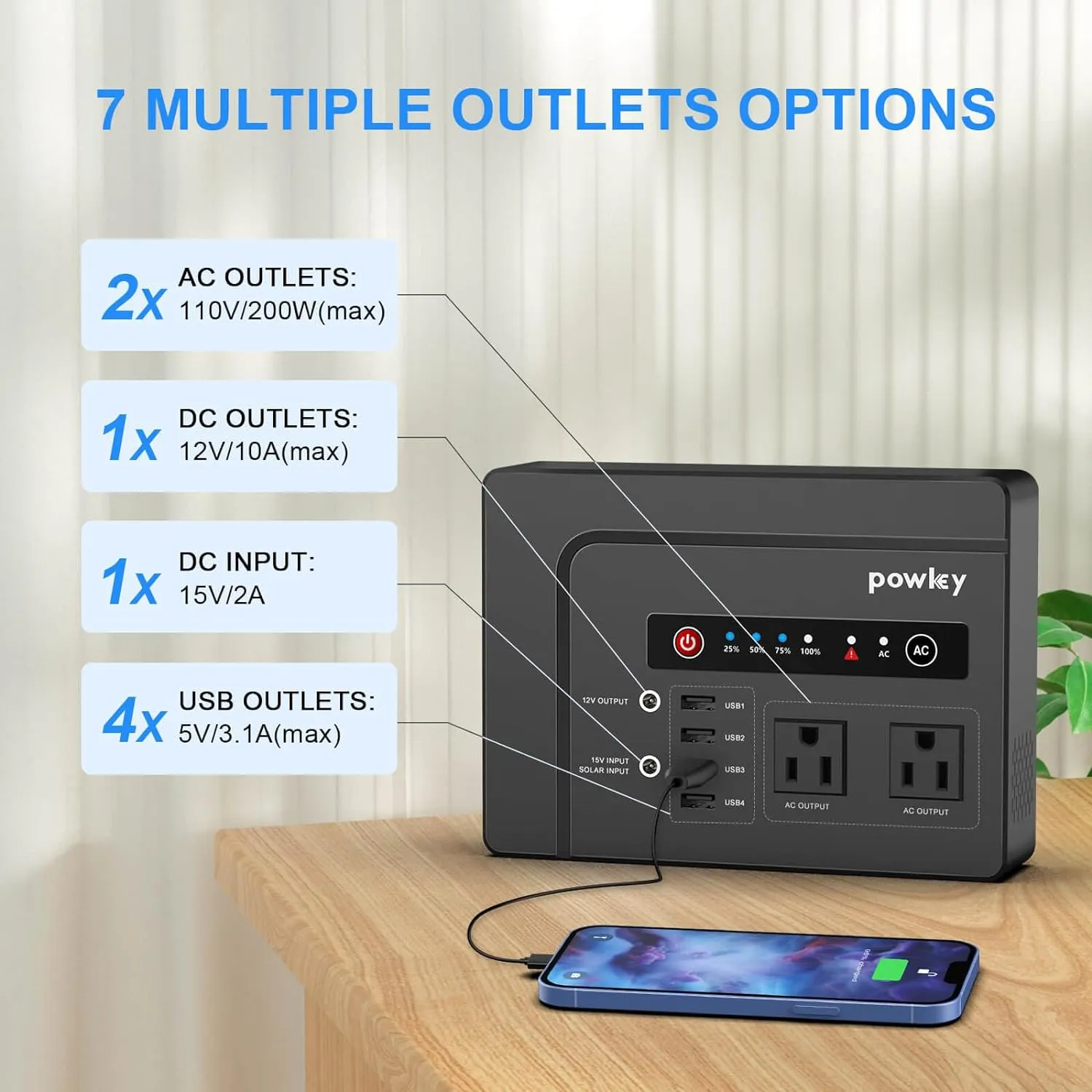 Portable Power Bank with AC Outlet, Rechargeable Backup Lithium Battery, 110V Pure Sine Wave AC Outlet for Outdoor