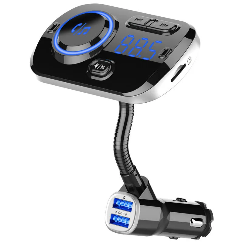 Qc3.0 Fast Charge Car Bluetooth MP3 Hands-Free Phone Player FM Transmitter Ambience Light Display