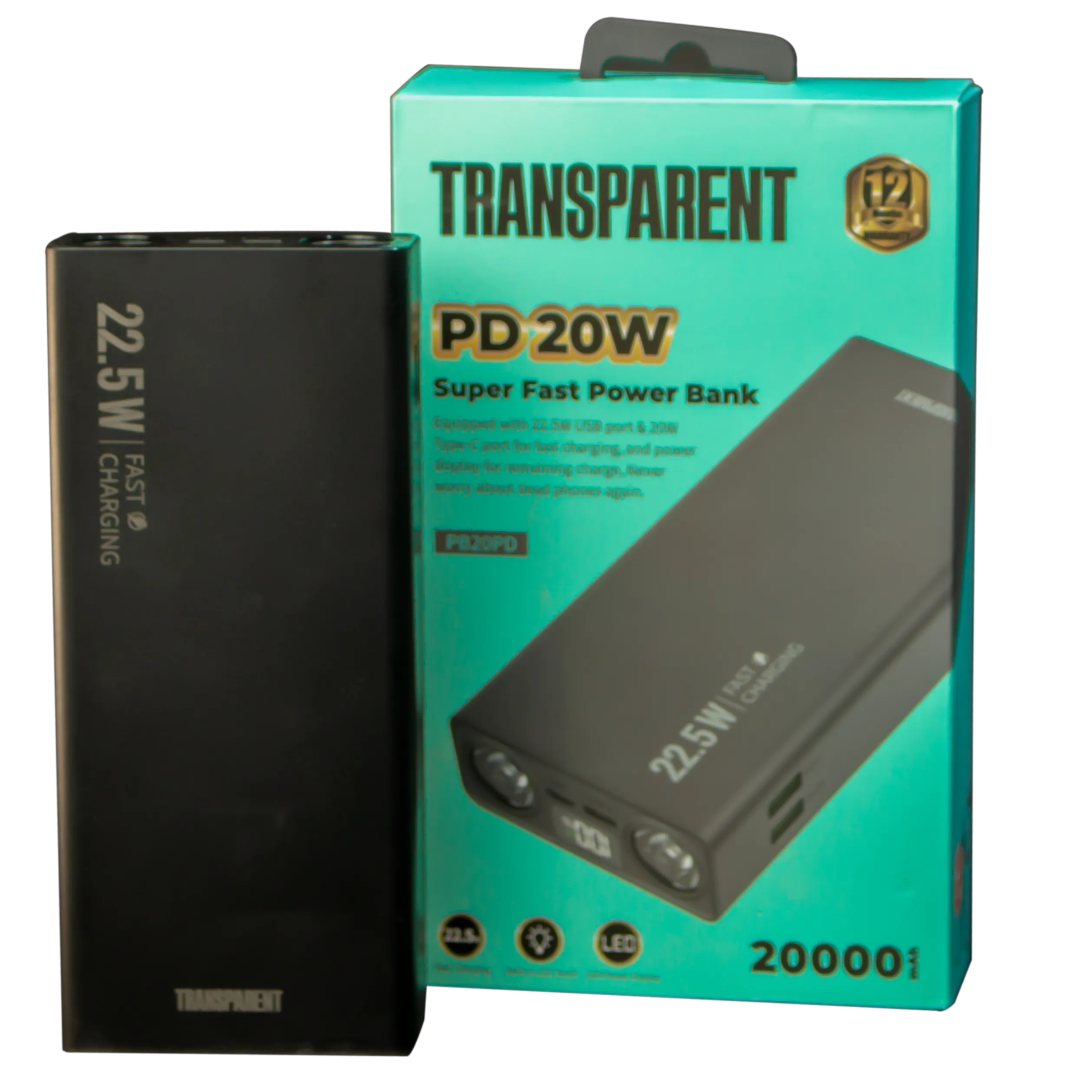 TRANSPARENT 20000mAh Power Bank (PB20PD) Super Fast Charge with LED Light