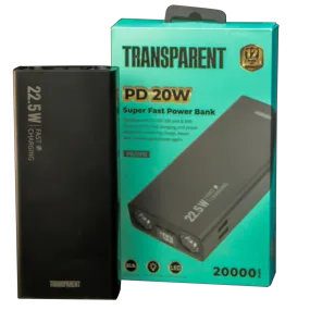 TRANSPARENT 20000mAh Power Bank (PB20PD) Super Fast Charge with LED Light