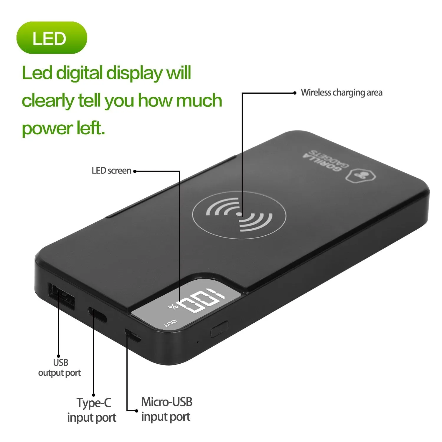 Wireless Portable Charger - Kickstand, Digital Display